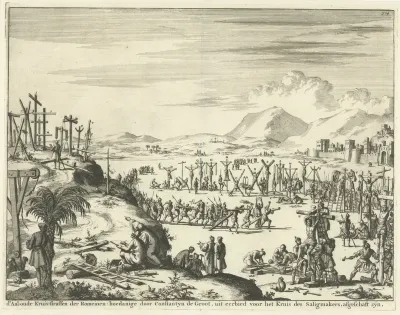 Kruisiging van veroordeelden buiten de stadsmuur