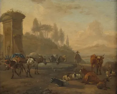 Kudde bij een fontein