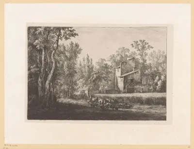 Kudde en korenveld bij een boerderij