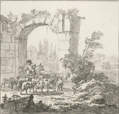 Kudde geiten bij een poort