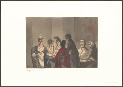 Kunstbeschouwing met drie vrouwelijke gasten bij de familie Andriessen thuis