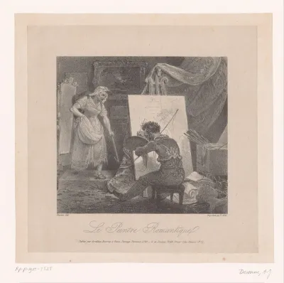 Kunstenaar schildert zijn model in het atelier