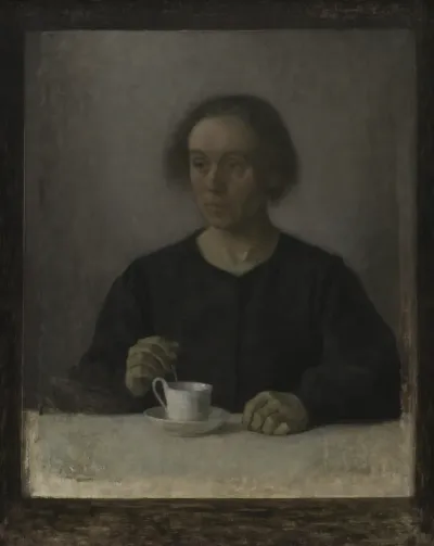Kunstnerens hustru Ida Hammershøi med en tekop