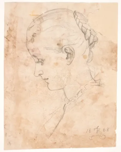 Kunstnerens søster Elizabeth. Profil t.v. Fletningefrisure