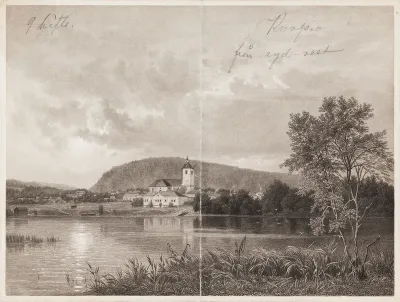 Kuopio lounaasta nähtynä 1872, Hj. Munsterhjelmin maalausen mukaan. Kuvitusta teokseen "En resa i Finland" kuva 33
