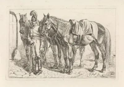 Kurassier en drie paarden