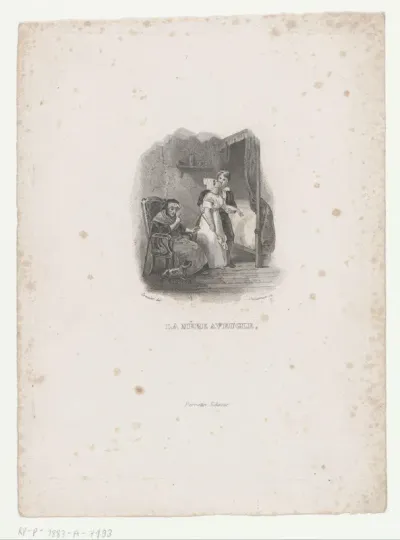Kussend koppel met oude vrouw aan de bedrand