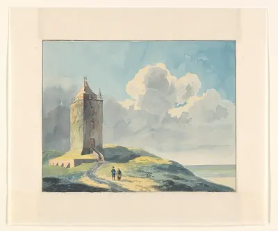Kustgezicht met vuurtoren