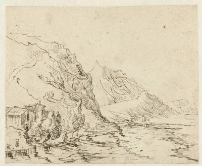 Kustlandschap met enkele hutjes