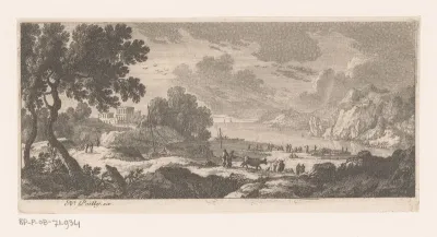 Kustlandschap met herders met koeien