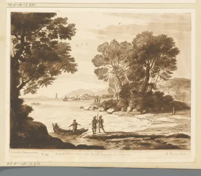 Kustlandschap met inscheping van Carlo en Ubaldo