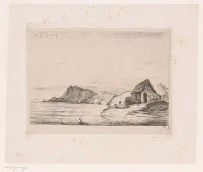 Kustlandschap met rotsen en een huis aan het water