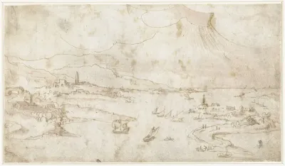 Kustlandschap met wolken erboven