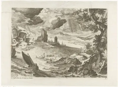 Kustlandschap met zeilschip