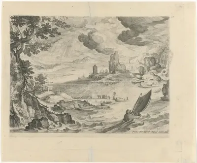 Kustlandschap met zeilschip