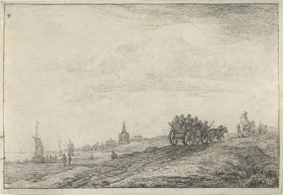 Kustlijn met paard en wagen