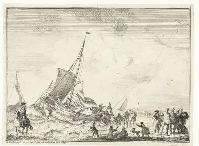 Kustlijn met vliegerend jongetje