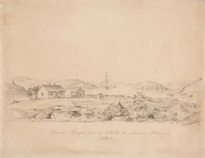 Kuunari Hoppet ankkurissa Rödhamnissa Ahvenanmaalla 26.6.1853