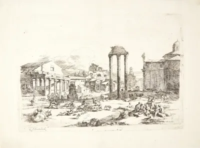 Kvægmarkedet ved Campo Vaccino (Forum Romanum) i Rom med ruinerne af Jupitertemplet