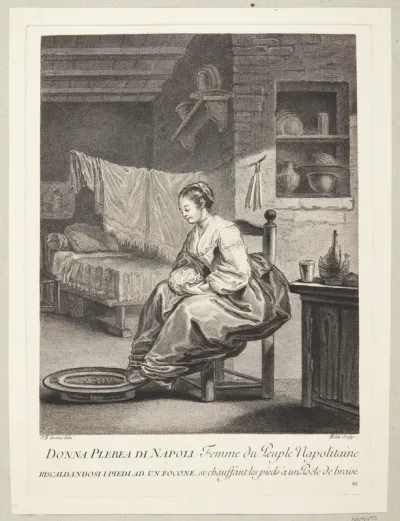 Kvinde fra Napoli (Femme du Peuple Napolitaine se chauffant les pieds à une Poële de braise)
