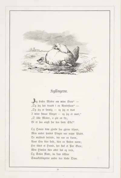 Kyllingerne. Illustration til H.V. Kaalund, "Fabler for Børn"