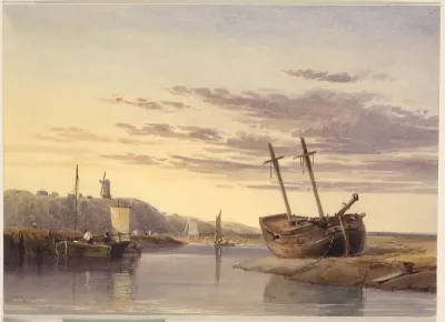 Kystlandskab. Fiskerbåde i flodmunding