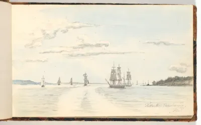 Kystlandskab med skibe