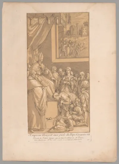 L'Empereur Henry IV aux pieds de Pape Gregoire VII (Emperor Henry IV at the feet of Pope Gregory VII), from Recueil d'estampes d'après les plus beaux tableaux et d'après les plus beaux desseins qui sont en France (Cabinet Crozat)