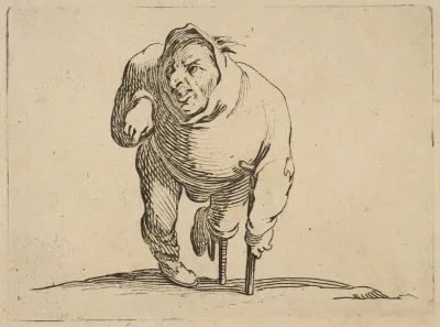 L'Estropié a la Béquille et a La Jambe de Bois (The Cripple with a Crutch and a Wooden Leg), from "Varie Figure Gobbi, suite appelée aussi Les Bossus, Les Pygmées, Les Nains Grotesques" (Various Hunchbacked Figures, The Hunchbacks, The Pygmes, The Gr