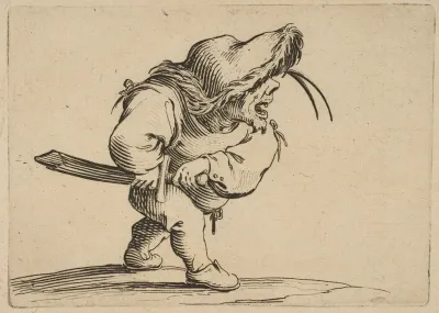 L'Homme S'Apprêtant a Tirer son Sabre (Man Preparing to Draw his Sword), from "Varie Figure Gobbi, suite appelée aussi Les Bossus, Les Pygmées, Les Nains Grotesques" (Various Hunchbacked Figures, The Hunchbacks, The Pygmes, The Grotesque Dwarfs)
