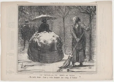 La crinoline en temps de neige, from Croquis d'Hiver, published in Le Charivari, November 13, 1858
