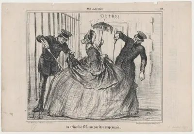 La crinoline finissant par être soupçonnée, from Actualités, published in Le Charivari, July 4, 1857