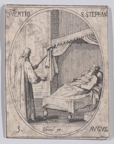 La Découverte du Corps de Saint Etienne (The Discovery of the Relics of St. Stephen), August 3rd, from "Les Images De Tous Les Saincts et Saintes de L'Année" (Images of All of the Saints and Religious Events of the Year)