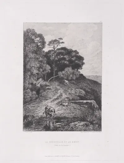 La Grenouille et la Boeuf, plate 96 from "Fable de la Fontaine"