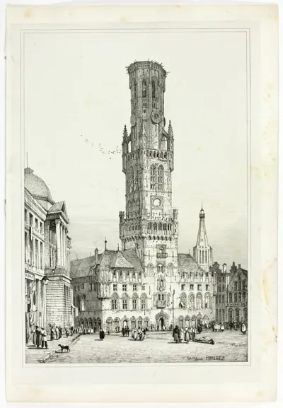 La Halle, Bruges, from Facsimiles of Sketches made in Flanders and Germany