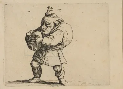 La Jouer de Cornemuse (The Bagpipe Player), from "Varie Figure Gobbi, suite appelée aussi Les Bossus, Les Pygmées, Les Nains Grotesques" (Various Hunchbacked Figures, The Hunchbacks, The Pygmes, The Grotesque Dwarfs)