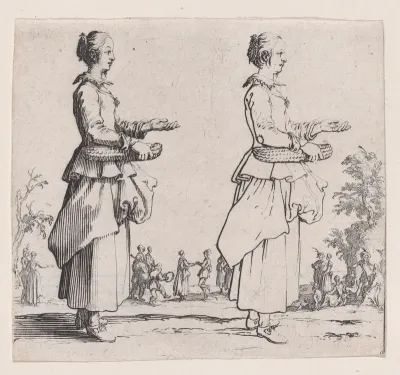 La Paysanne Tournée a Droite et Tenant un Panier (The Peasant Woman Turned to the Right and Holding a Basket), from "Varie Figure" (Various Figures)
