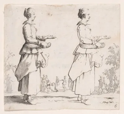 La Paysanne Tournée a Droite et Tenant un Panier (The Peasant Woman Turned to the Right and Holding a Basket), plate 6 from "Varie Figure" (Various Figures)
