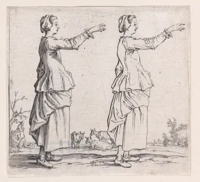 La Paysanne Tournée a Droite, la Main Tendue en Avant (The Peasant Woman Turned to the Right, her Hand Extended Forward), from "Varie Figure" (Various Figures)