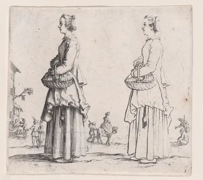 La Paysanne Tournée a Gauche, un Panier a son Bras (La Paysanne Turned to the Left, a Basket in her Arms), from "Varie Figure" (Various Figures)