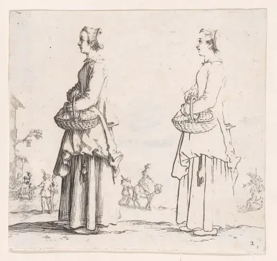 La Paysanne Tournée a Gauche, un Panier a son Bras (La Paysanne Turned to the Left, a Basket in her Arms), plate 2 from "Varie Figure" (Various Figures)