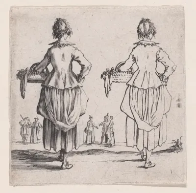 La Paysanne Viewed de Dos, Tenant un Panier a son Bras Gauche (The Peasant Woman Viewed from Behind, Holding a Basket in his Left Arm), plate 1 from "Varie Figure" (Various Figures)