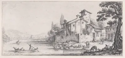 La Promenade sur L'Eau (The Walk by the Water), from "Paysages Gravés pour Jean de Médicis appelées aussi Paysages Dessinés a Florence, Vues de Florence, Paysages d'Italie, et Paysages Définitifs" (Landscapes Engraved for Giovanni de'Medici, Landscap