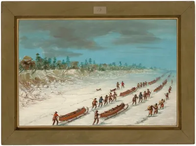 La Salle Crossing Lake Michigan on the Ice.  December 8, 1681