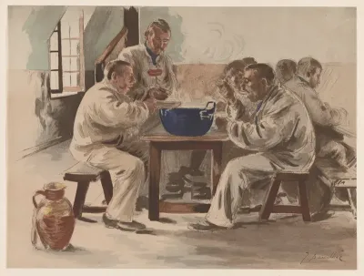 La soupe à la chambrée, from "L'Estampe Moderne"