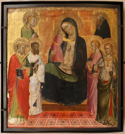 La Vierge et l'Enfant avec six saints : Laurent, Barthélemy, Madeleine, Catherine (?), Lucie (?), Antoine abbé.