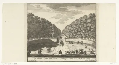 Laan met rijtuigen en wandelaars op Honselaarsdijk