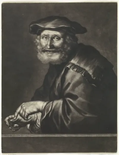 Lachende man met een munt in de hand