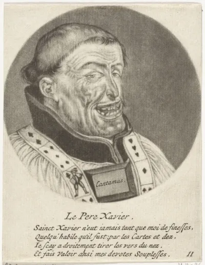 Lachende monnik met speelkaarten