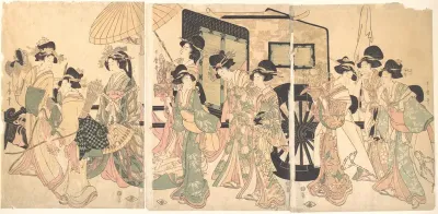 Ladies Surrounding a Cart — Utamaro II Kanvas Tablo